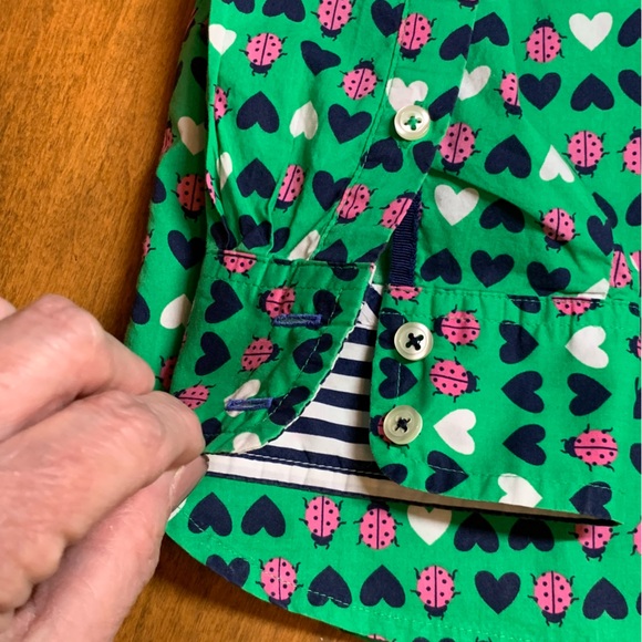 Talbots Green and Pink Vintage Heart and Ladybug Print Blouse, EUC, Med Petite - Picture 8 of 8